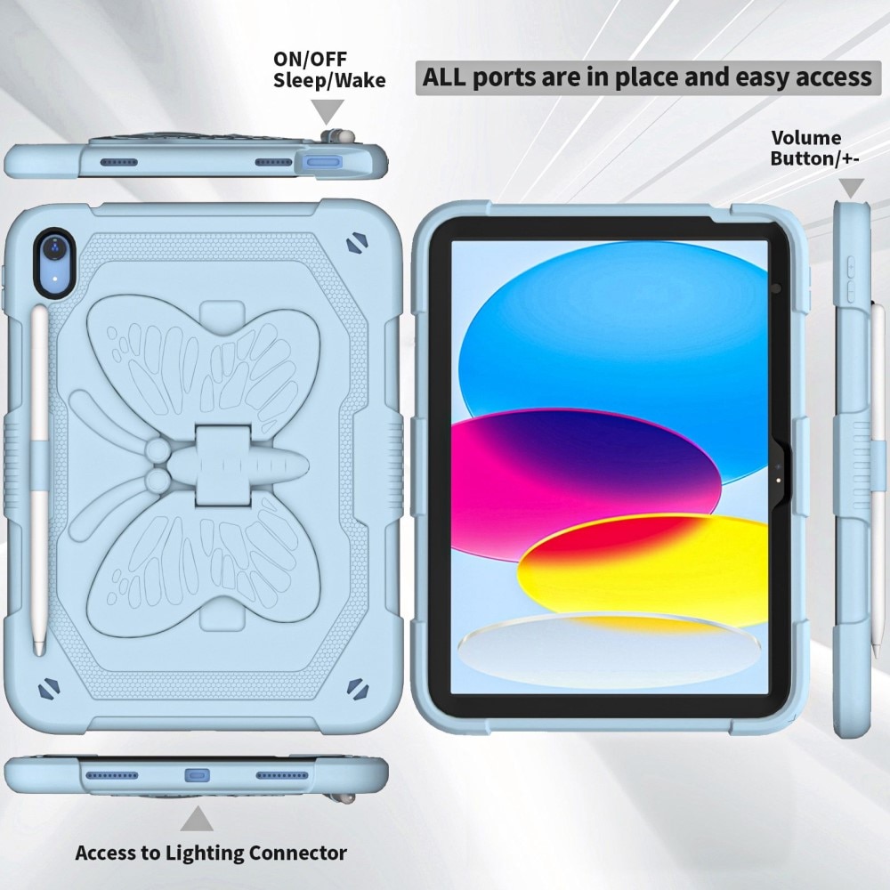 Custodia ibrida con farfalle per iPad 10.9 10th Gen (2022) a tracolla blu