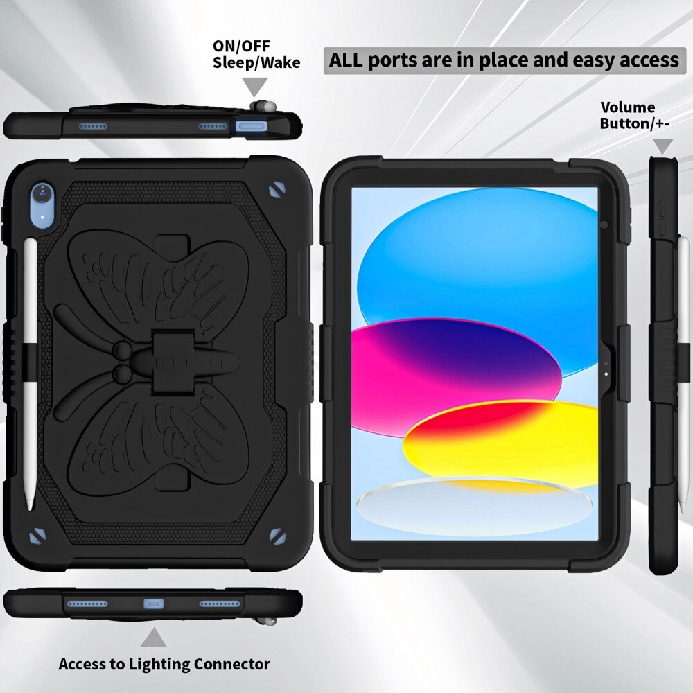 Custodia ibrida con farfalle per iPad 10.9 10th Gen (2022) a tracolla nero