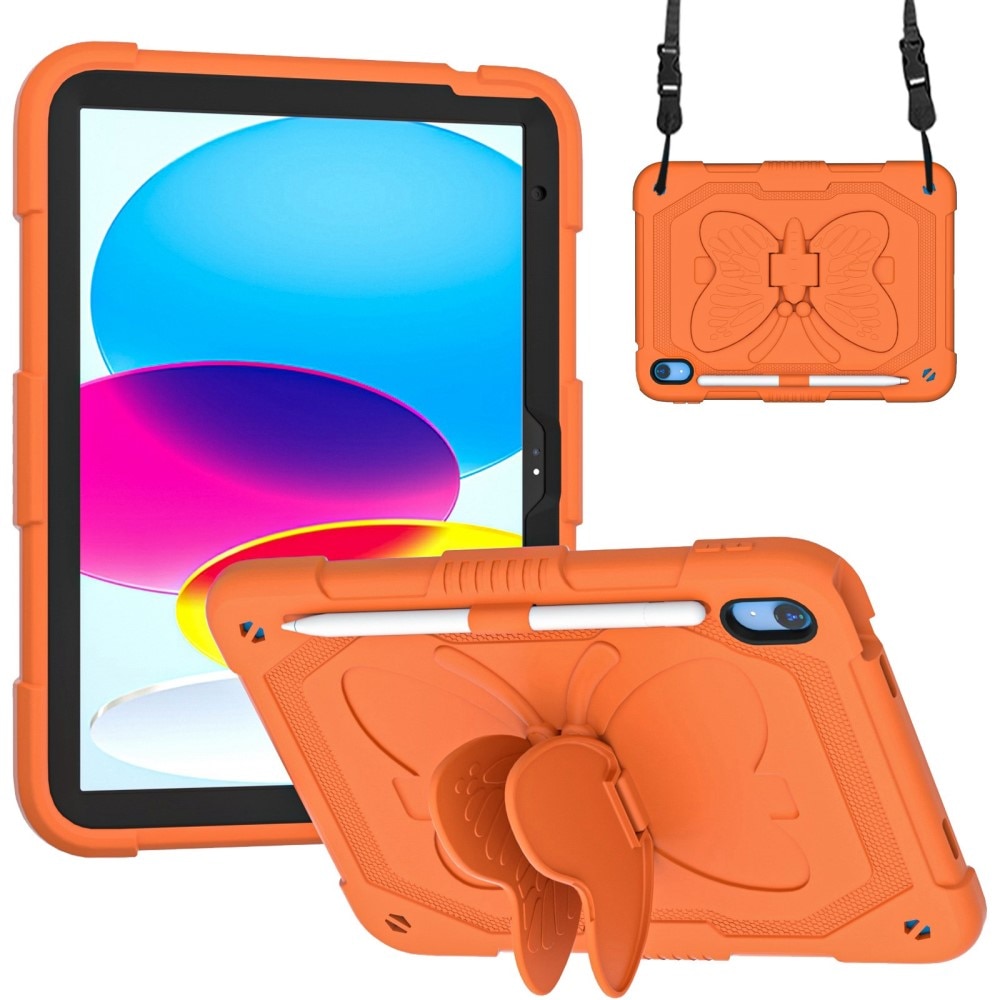 Custodia ibrida con farfalle per iPad 10.9 2022 (10th gen) a tracolla arancia