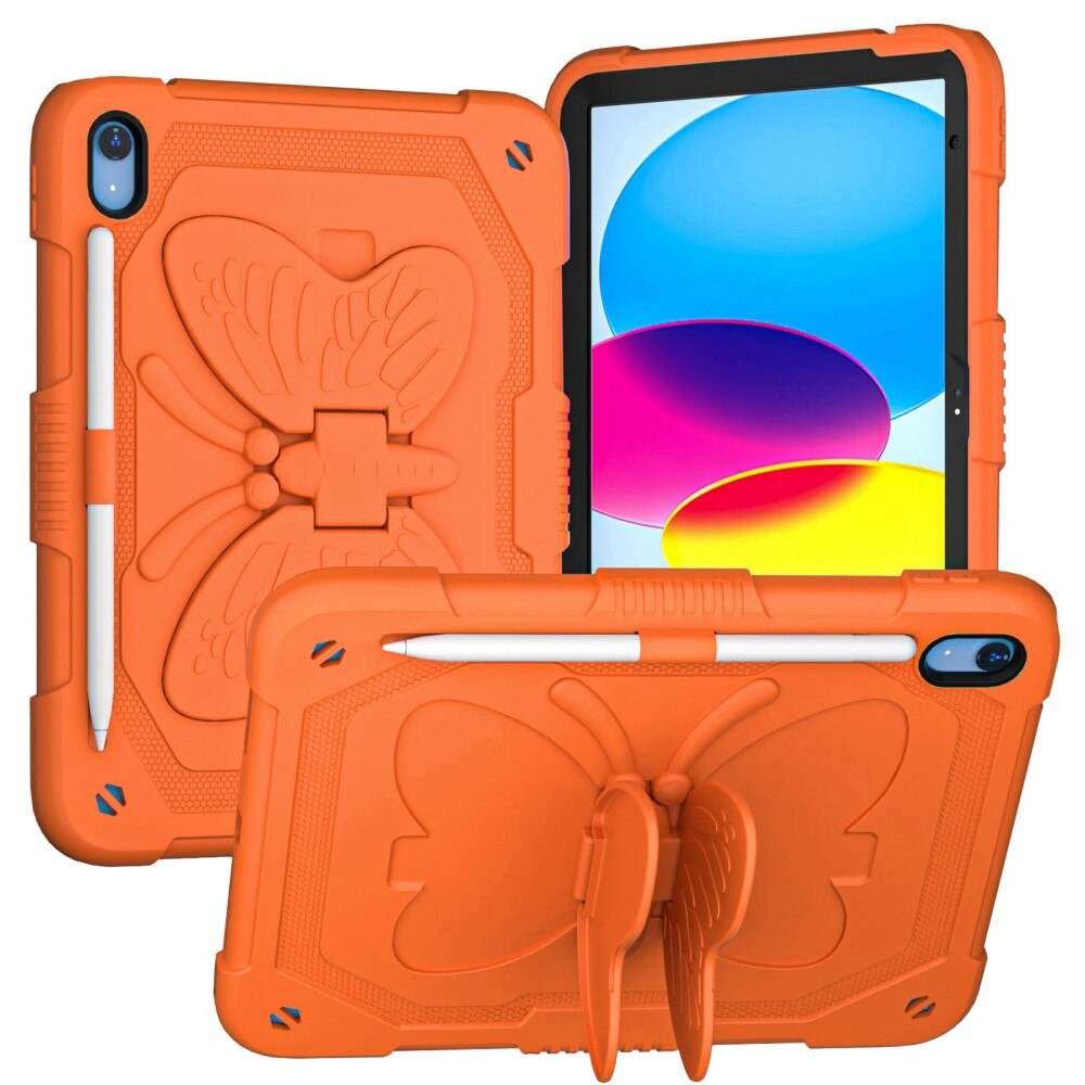 Custodia ibrida con farfalle per iPad 10.9 10th Gen (2022) a tracolla arancia