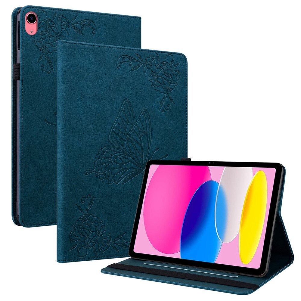 Custodia in pelle con farfalla iPad 10.9 10th Gen (2022) blu