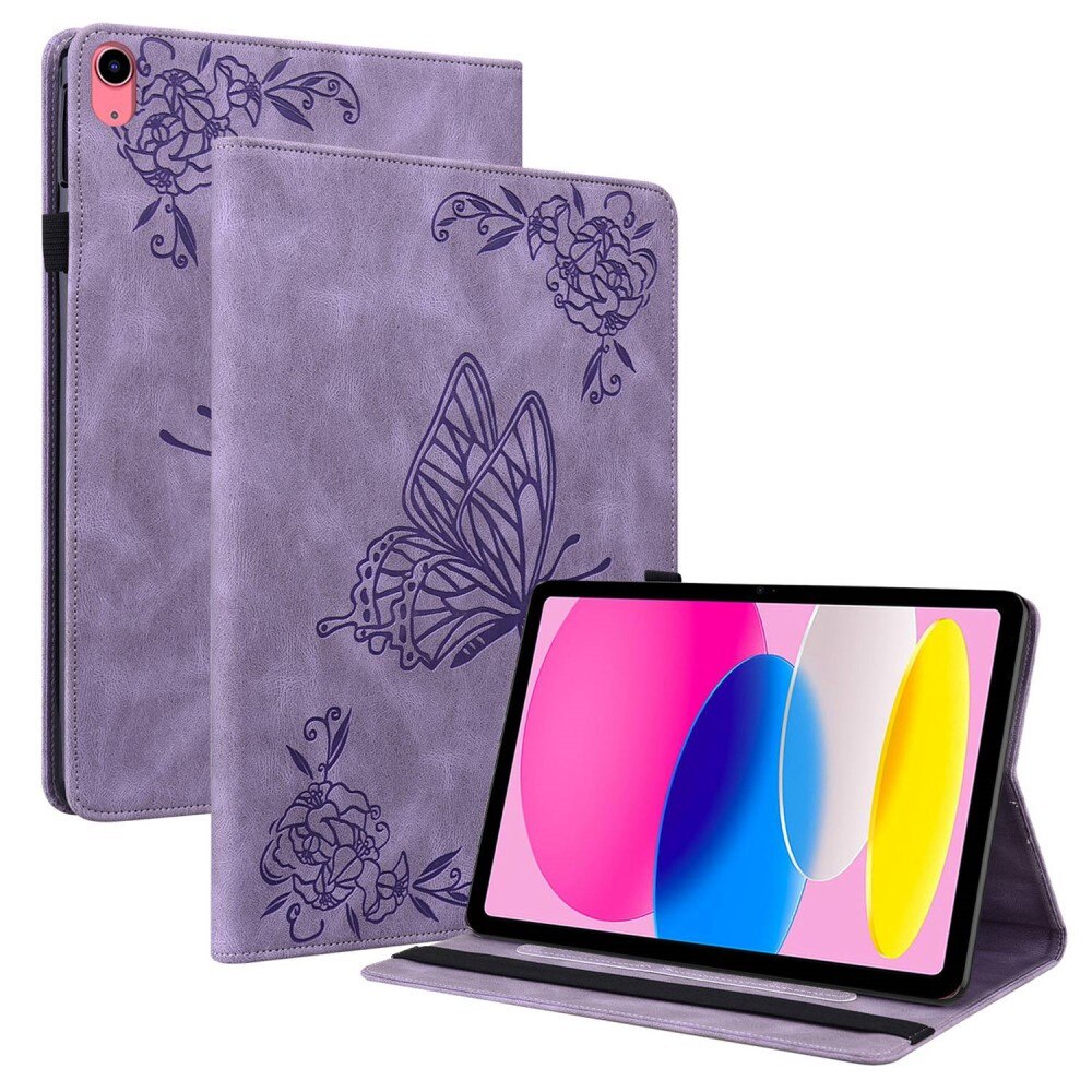 Custodia in pelle con farfalla iPad 10.9 10th Gen (2022) viola