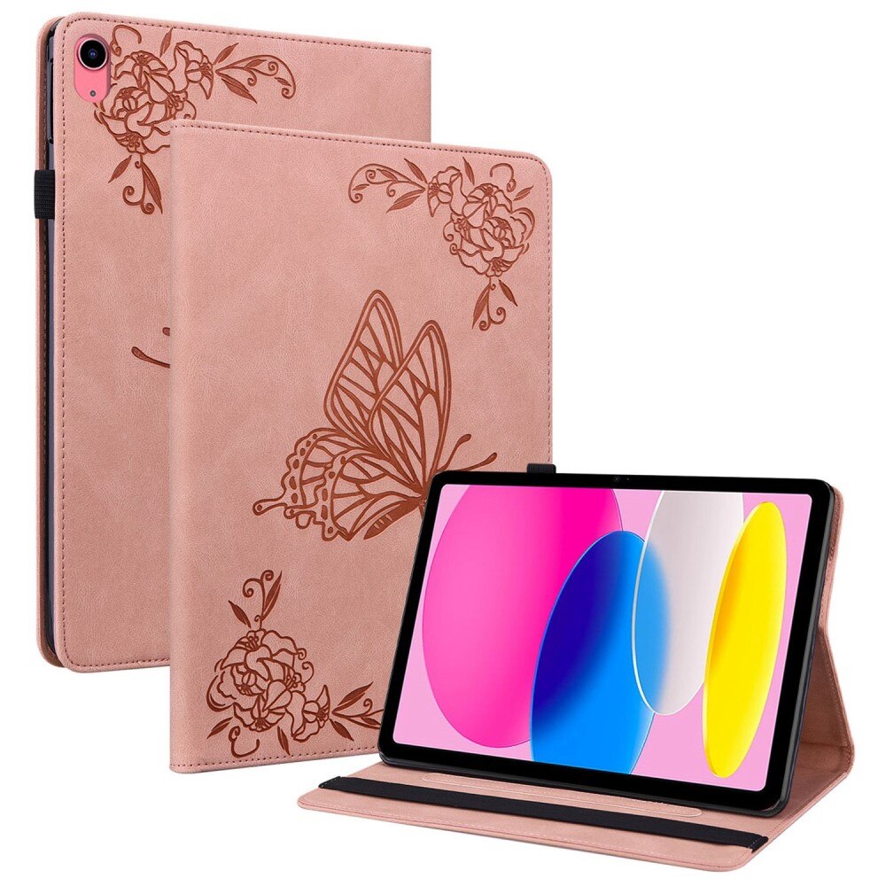 Custodia in pelle con farfalla iPad 10.9 10th Gen (2022) rosa