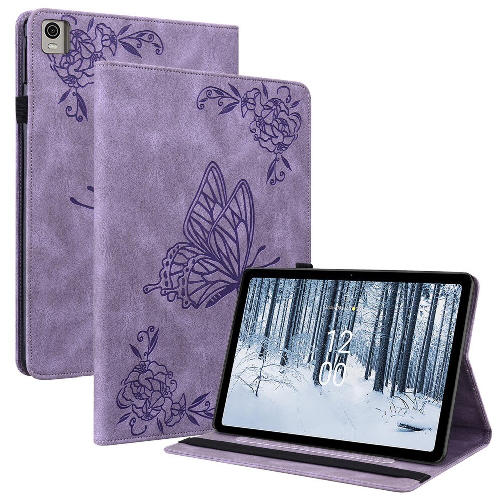 Custodia in pelle con farfalla Nokia T21 viola