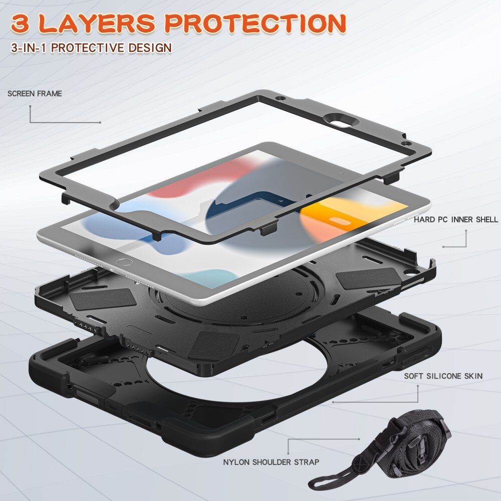 Cover ibrida con supporto e tracolla iPad 10.2 7th Gen (2019) nero