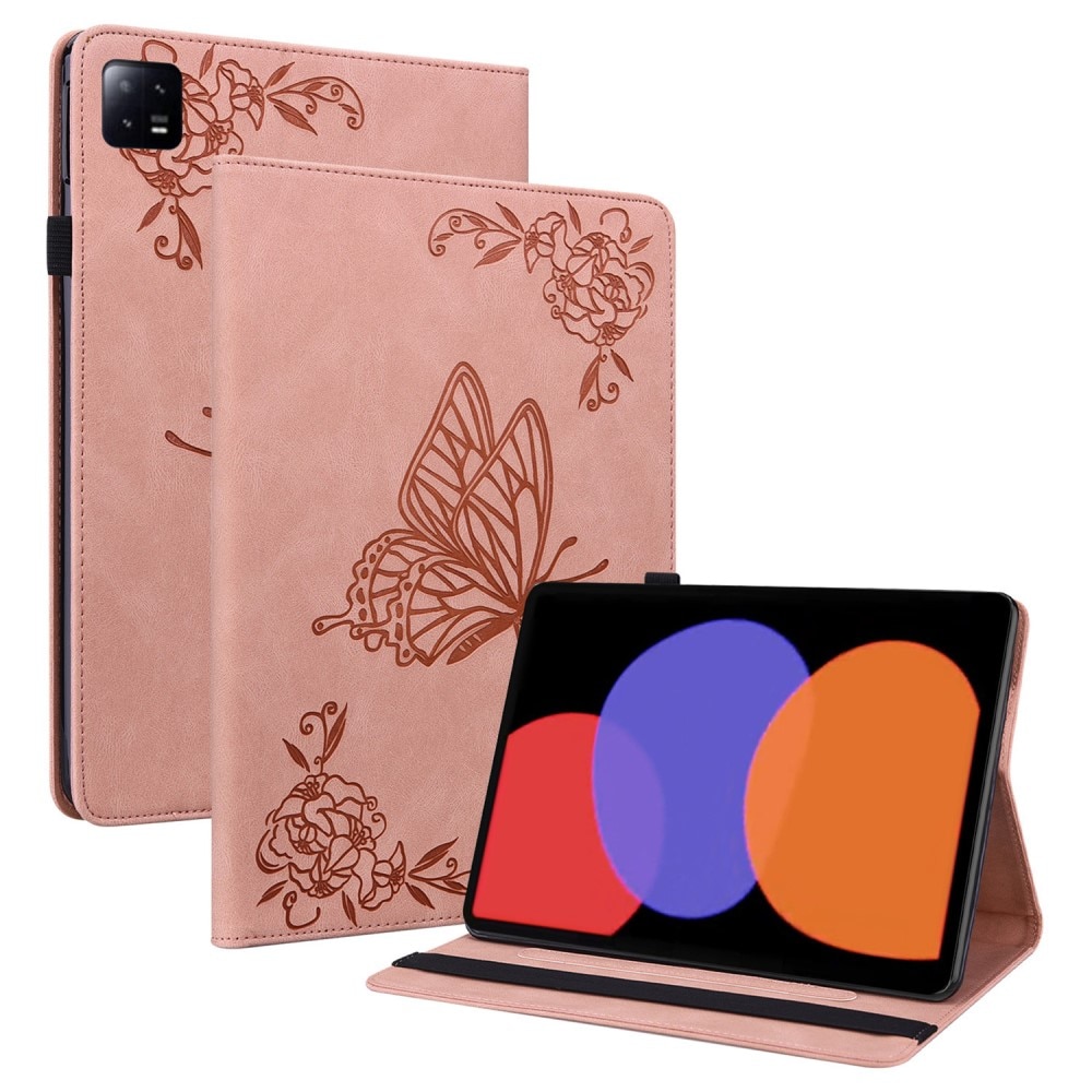 Custodia in pelle con farfalla Xiaomi Pad 6 Pro rosa