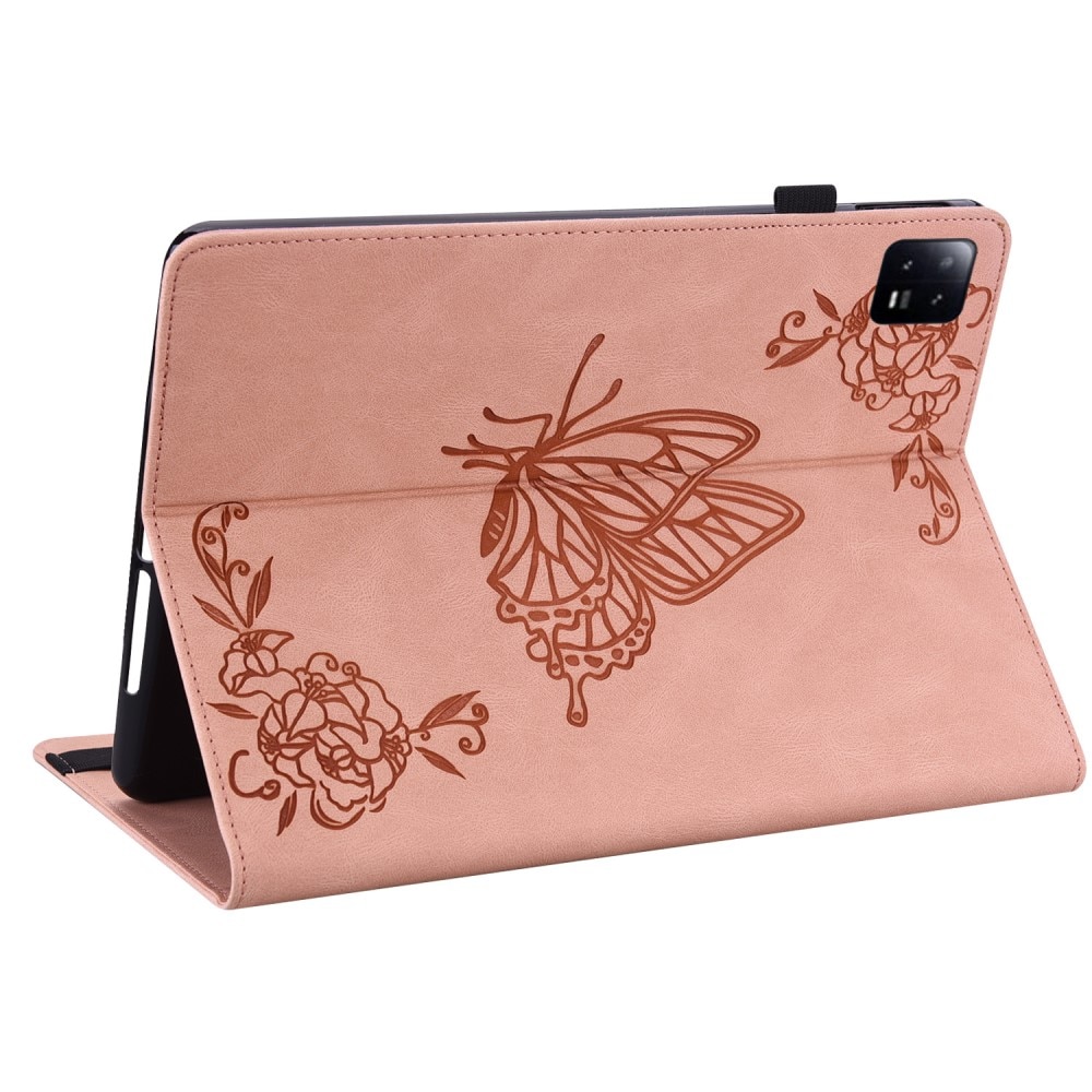 Custodia in pelle con farfalla Xiaomi Pad 6 Pro rosa