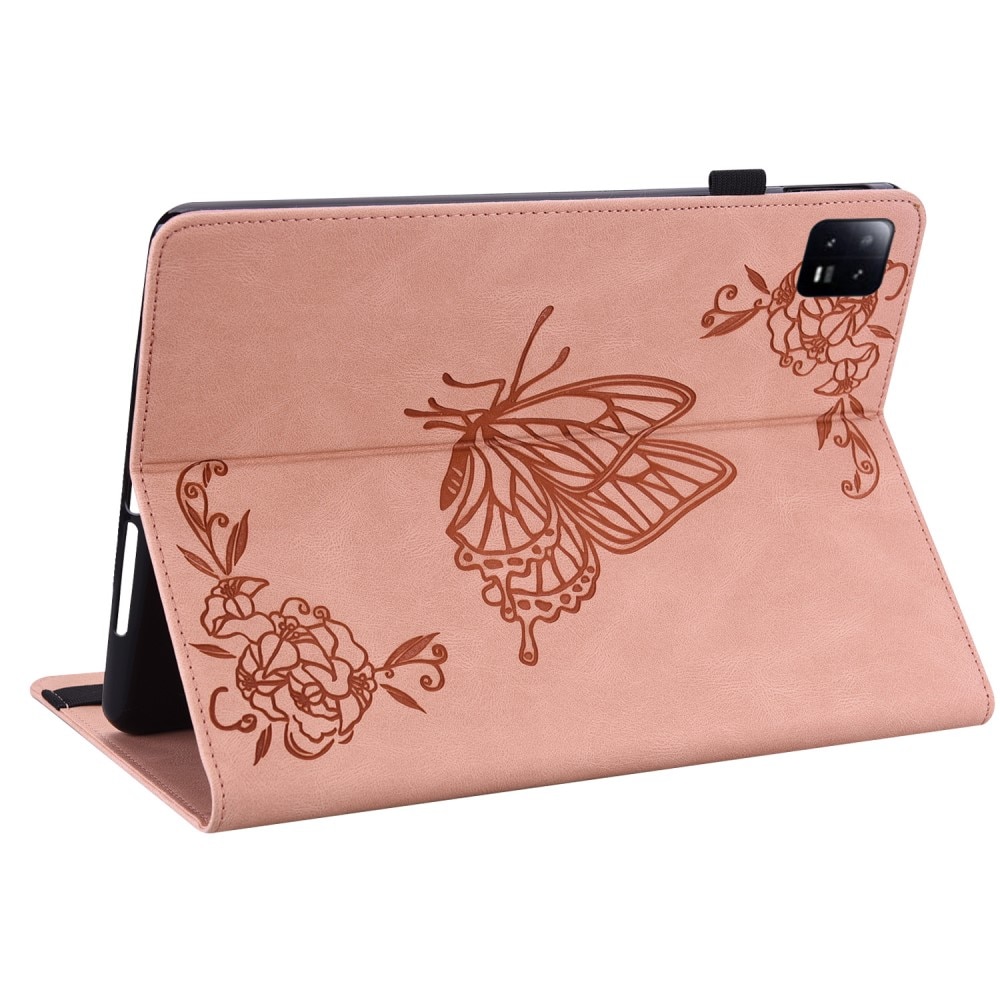 Custodia in pelle con farfalla Xiaomi Pad 6 rosa