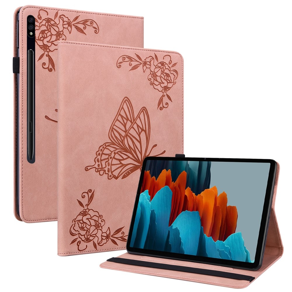 Custodia in pelle con farfalla Samsung Galaxy Tab S9 FE rosa
