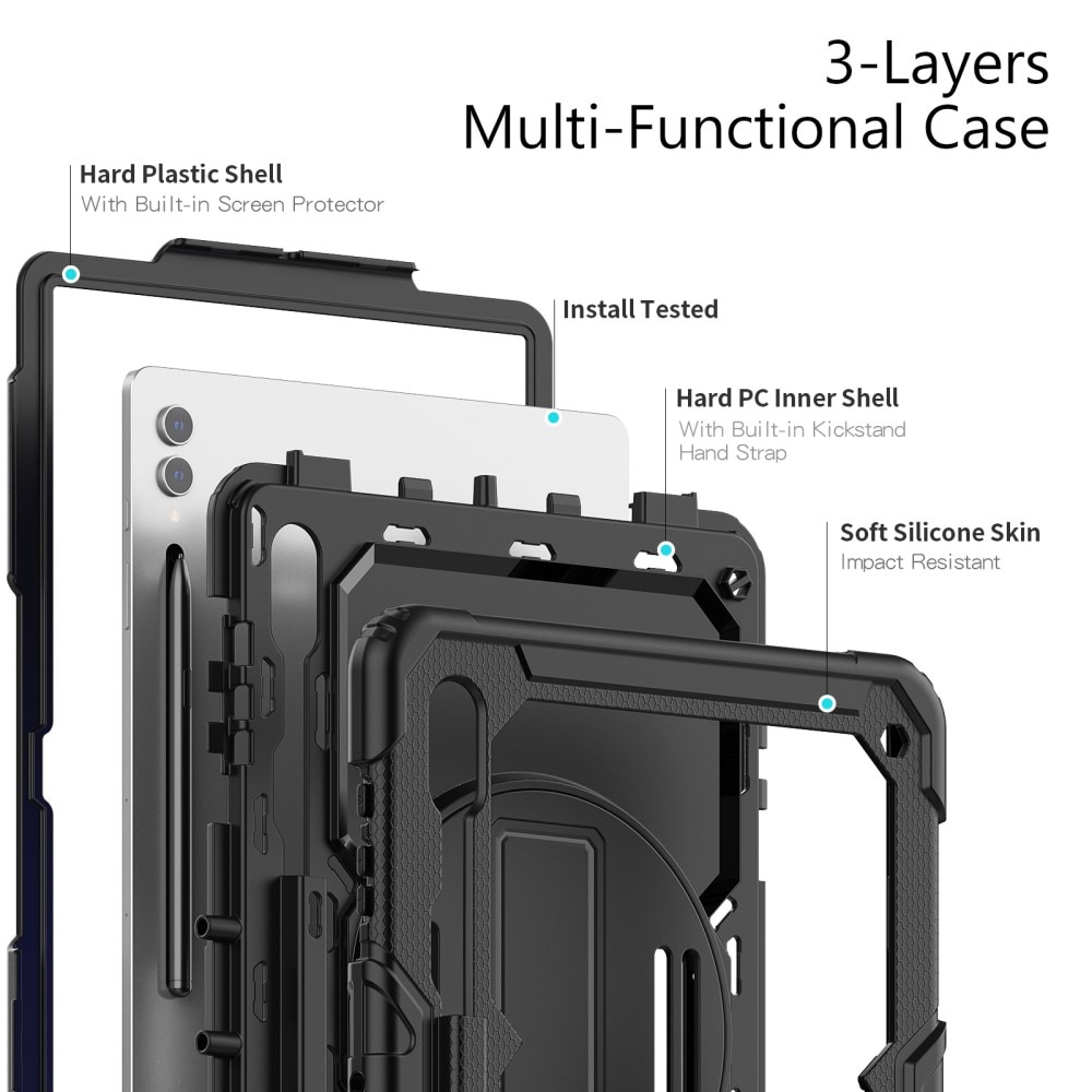 Full Protection Custodia ibrida antiurto con tracolla Samsung Galaxy Tab S9 Ultra nero