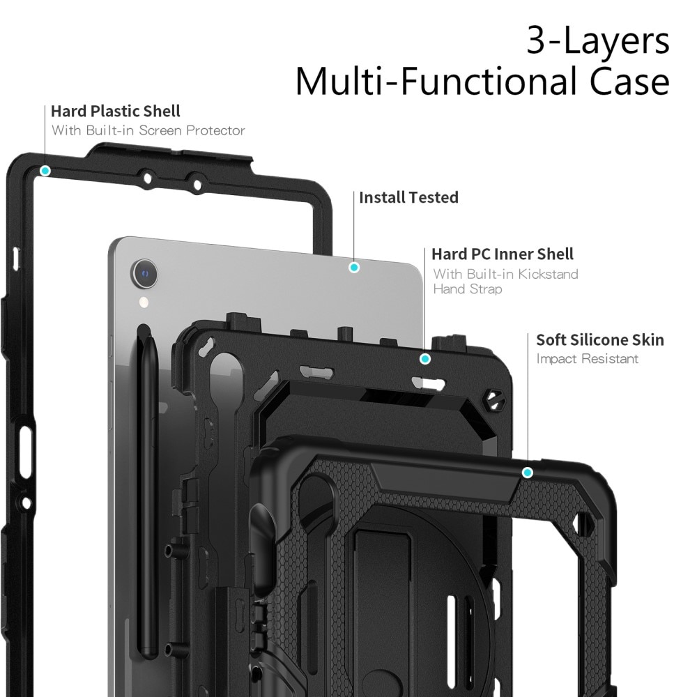 Full Protection Custodia ibrida antiurto con tracolla Samsung Galaxy Tab S9 nero