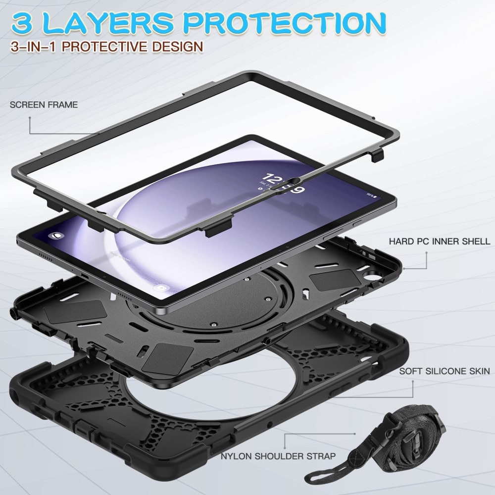 Cover ibrida con supporto e tracolla Samsung Galaxy Tab A9 Plus nero