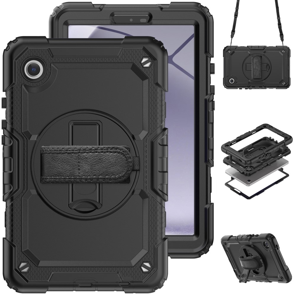 Full Protection Custodia ibrida antiurto con tracolla Samsung Galaxy Tab A9 nero