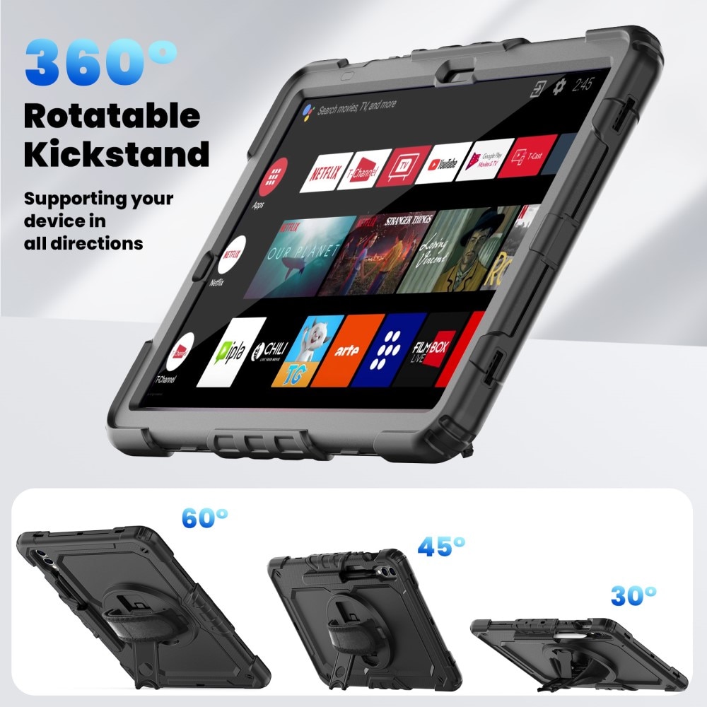 Full Protection Custodia ibrida antiurto con tracolla Samsung Galaxy Tab S9 FE Plus nero