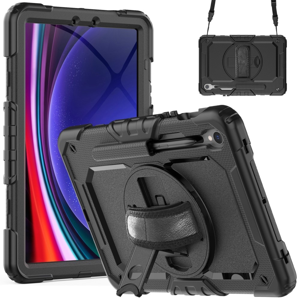Full Protection Custodia ibrida antiurto con tracolla Samsung Galaxy Tab S9 FE nero