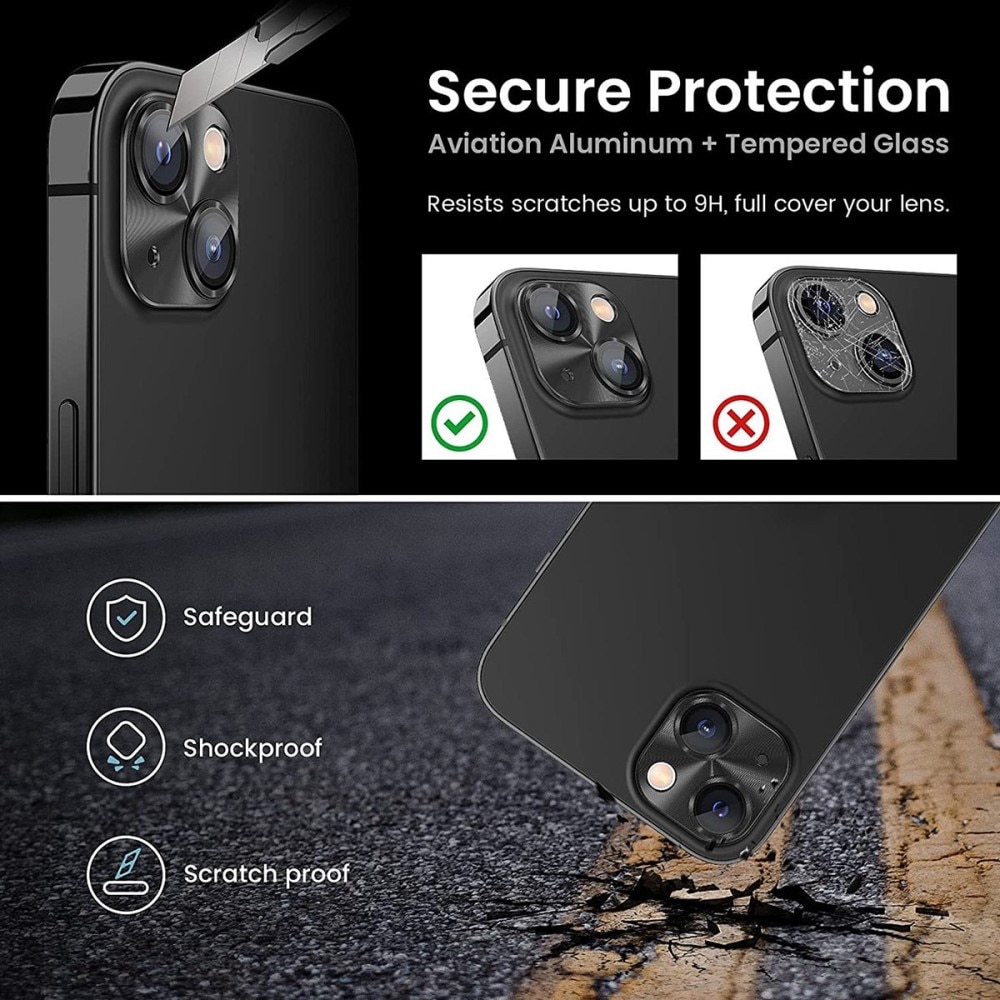 Protezioni per fotocamere Vetro Temperato Alluminio iPhone 14 nero