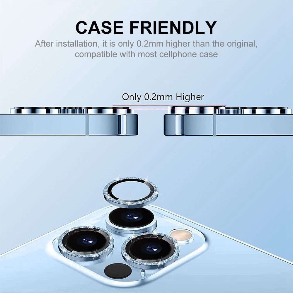 Proteggilente vetro temperato luccichio alluminio iPhone 14 Pro Max blu