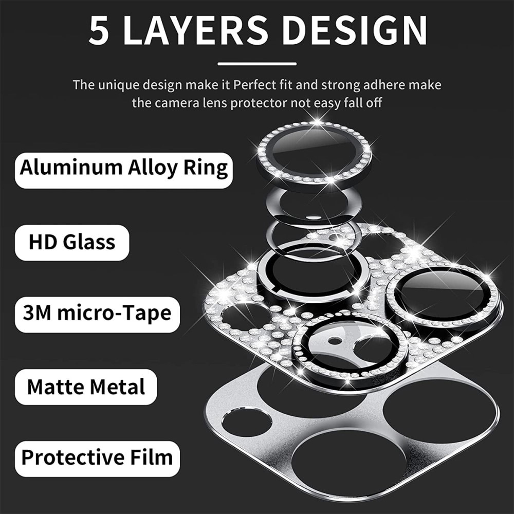 Protezioni per fotocamere Vetro Temperato Luccichio Alluminio iPhone 13 Pro d'argento