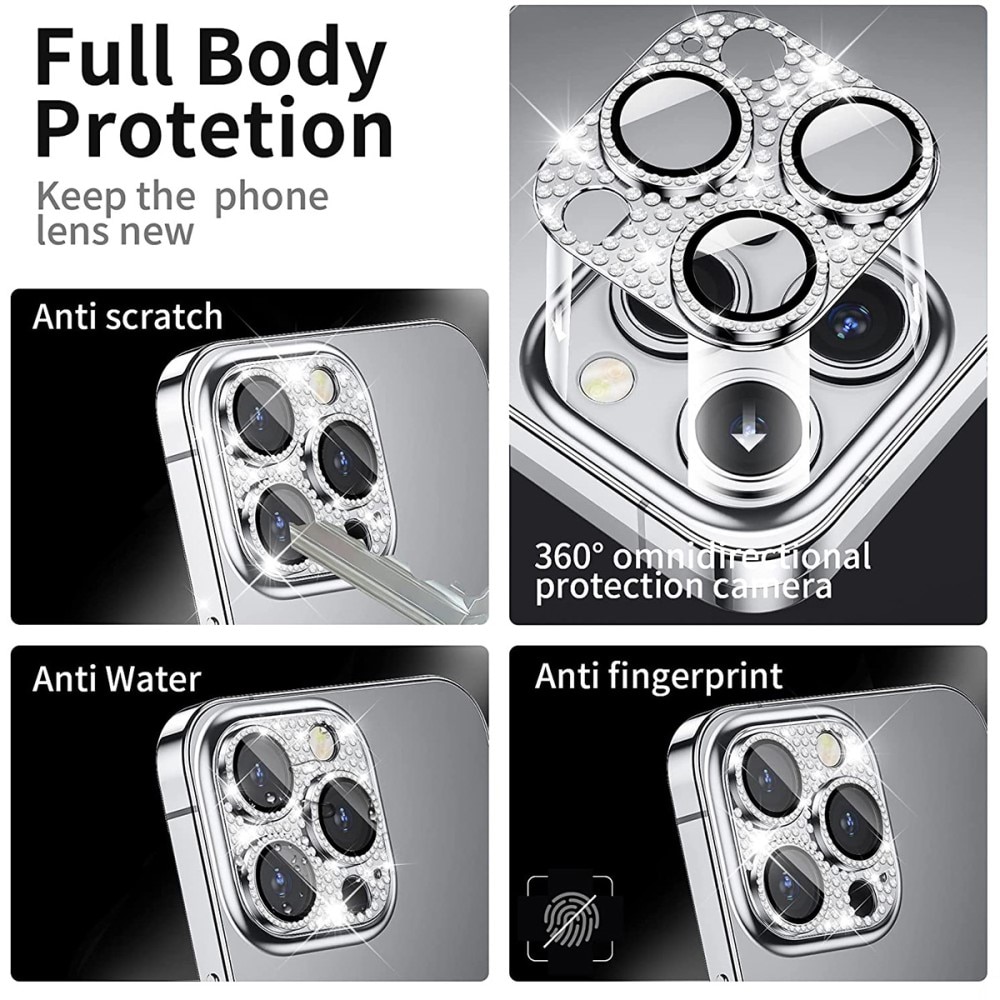 Protezioni per fotocamere Vetro Temperato Luccichio Alluminio iPhone 13 Pro d'argento