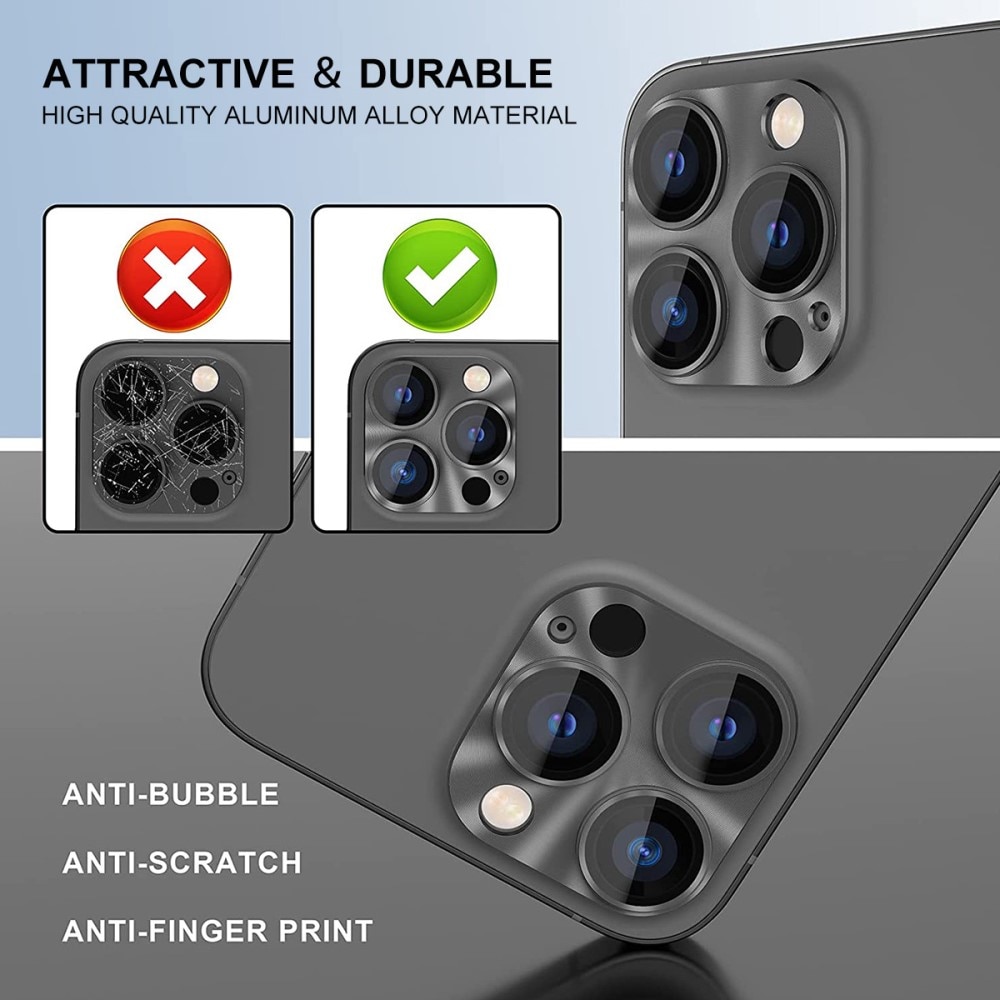 Protezioni per fotocamere Vetro Temperato Alluminio iPhone 15 Pro nero
