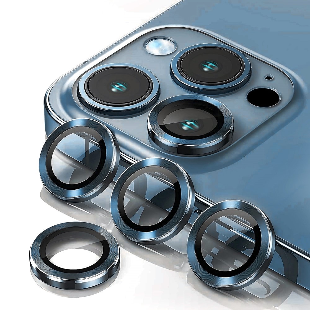 Proteggilente in vetro temperato alluminio iPhone 15 Pro blu