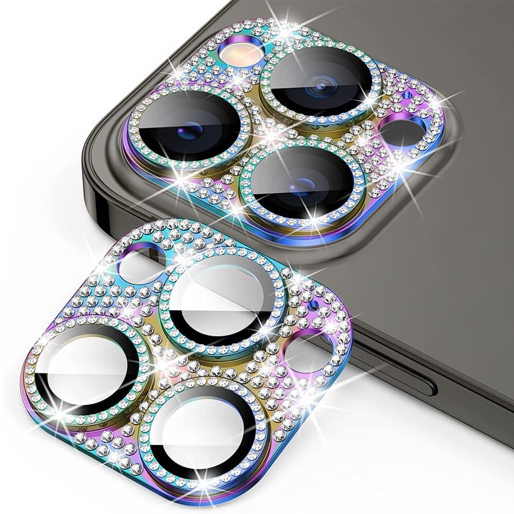 Protezioni per fotocamere Vetro Temperato Luccichio Alluminio iPhone 15 Pro Arcobaleno