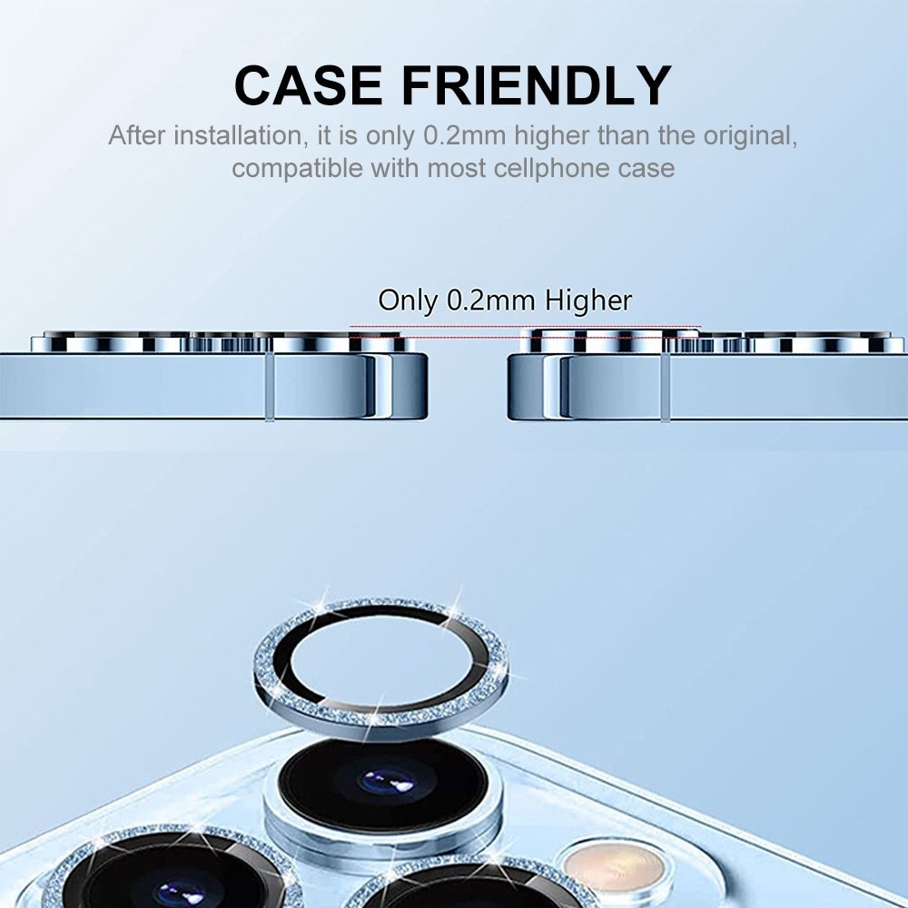 Proteggilente vetro temperato luccichio alluminio iPhone 15 Plus blu