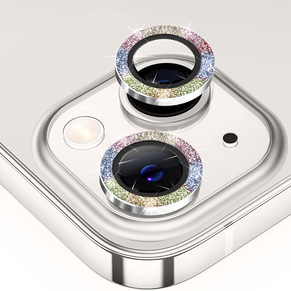 Proteggilente vetro temperato luccichio alluminio iPhone 15 arcobaleno