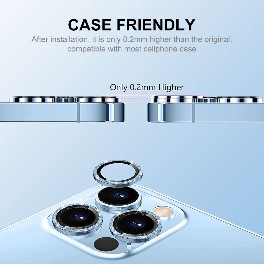 Proteggilente vetro temperato luccichio alluminio iPhone 15 Pro Max azzurro