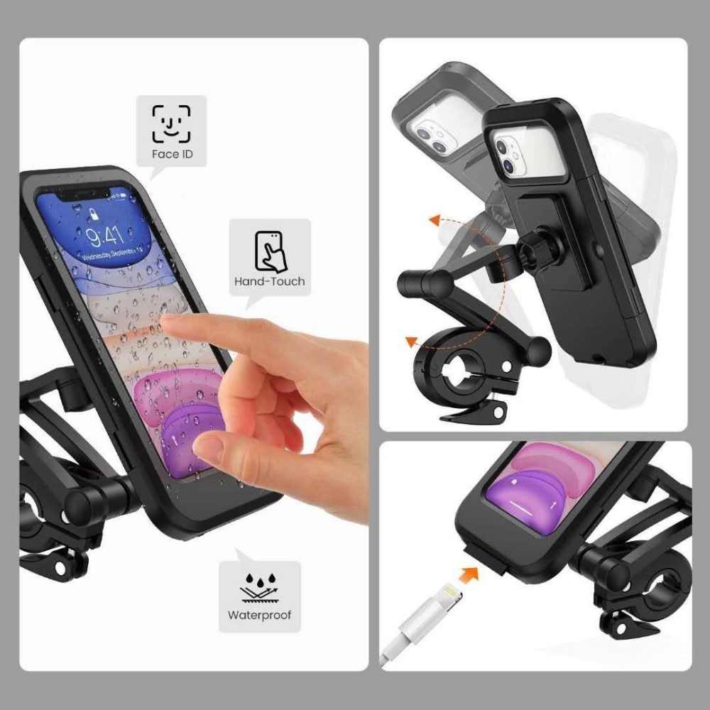 Supporto impermeabile per telefono cellulare per bicicletta/motocicletta, nero