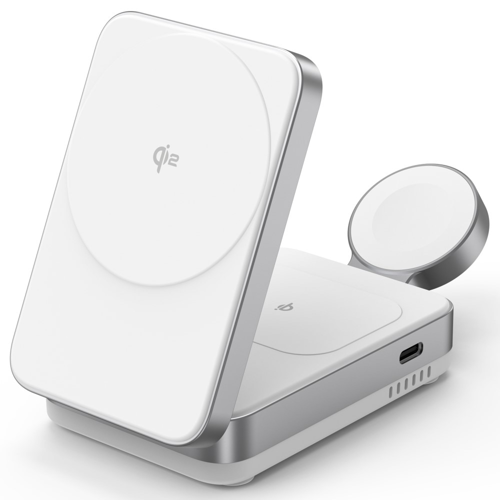 Compact  3-in-1 Qi2 Stazione di Ricarica Magnetica Wireless Pieghevole Bianco