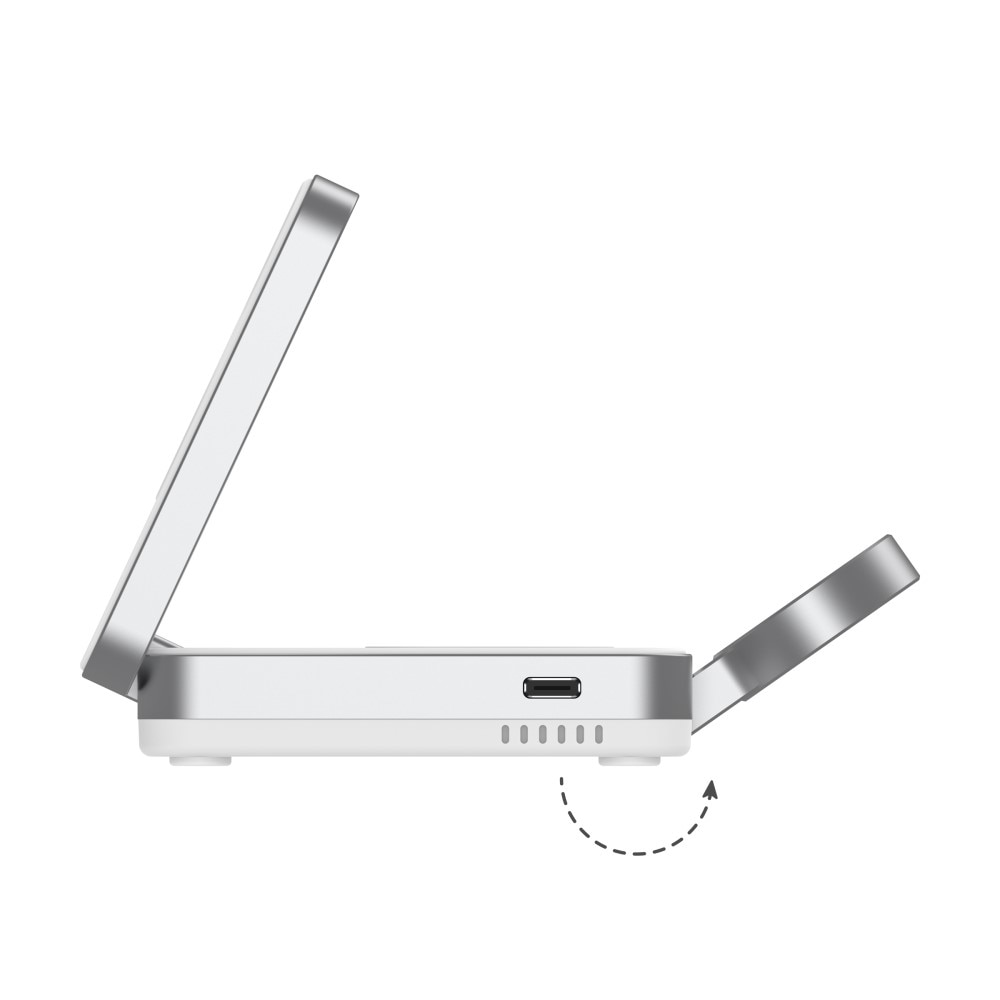 Compact  3-in-1 Qi2 Stazione di Ricarica Magnetica Wireless Pieghevole Bianco