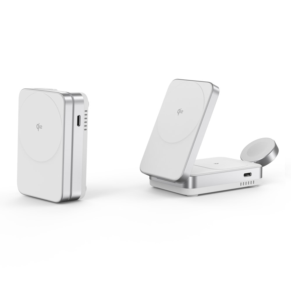 Compact  3-in-1 Qi2 Stazione di Ricarica Magnetica Wireless Pieghevole Bianco