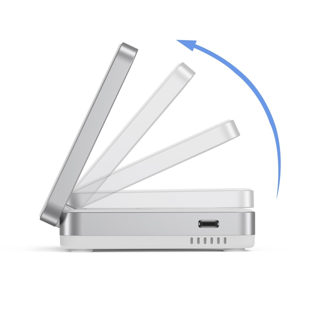 Compact  3-in-1 Qi2 Stazione di Ricarica Magnetica Wireless Pieghevole Bianco