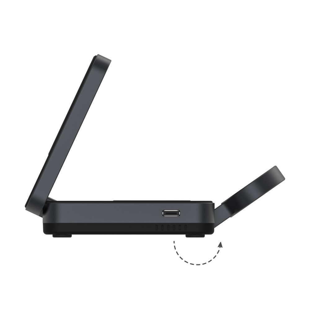Compact  3-in-1 Qi2 Stazione di Ricarica Magnetica Wireless Pieghevole Nero