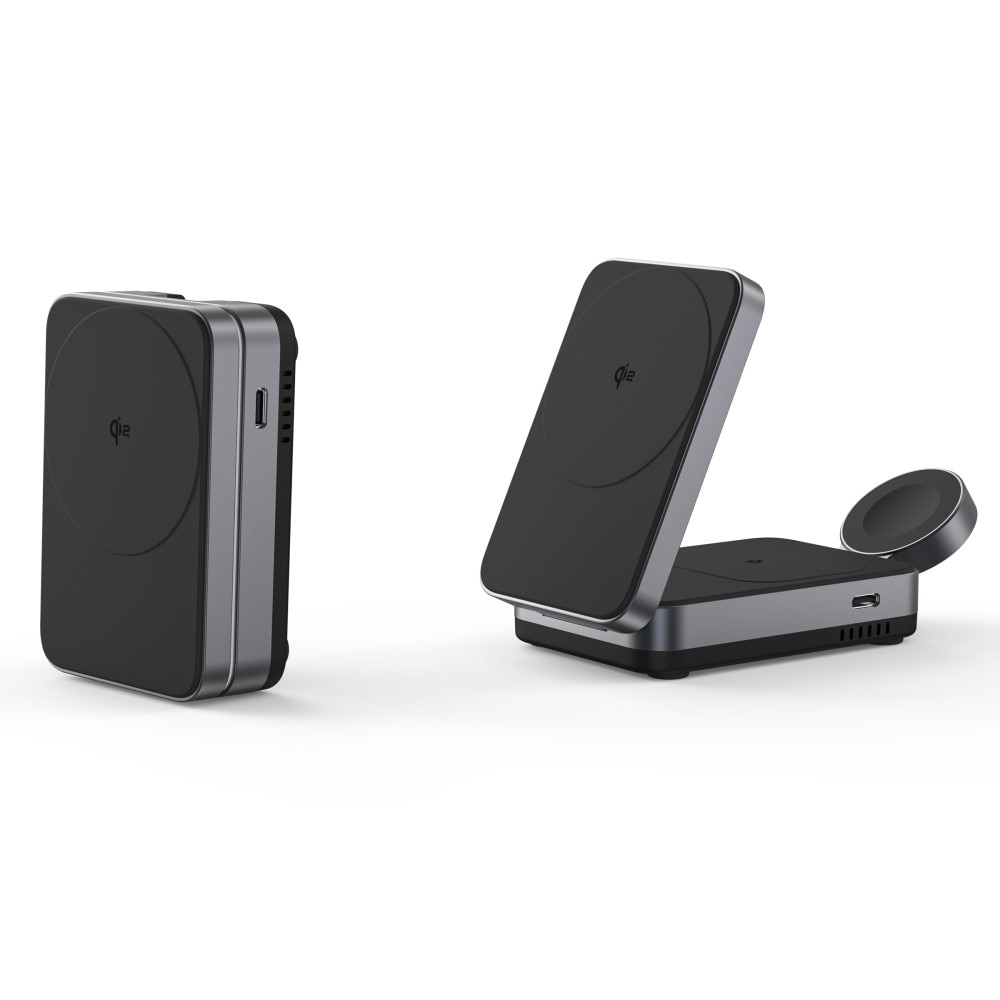 Compact  3-in-1 Qi2 Stazione di Ricarica Magnetica Wireless Pieghevole Nero
