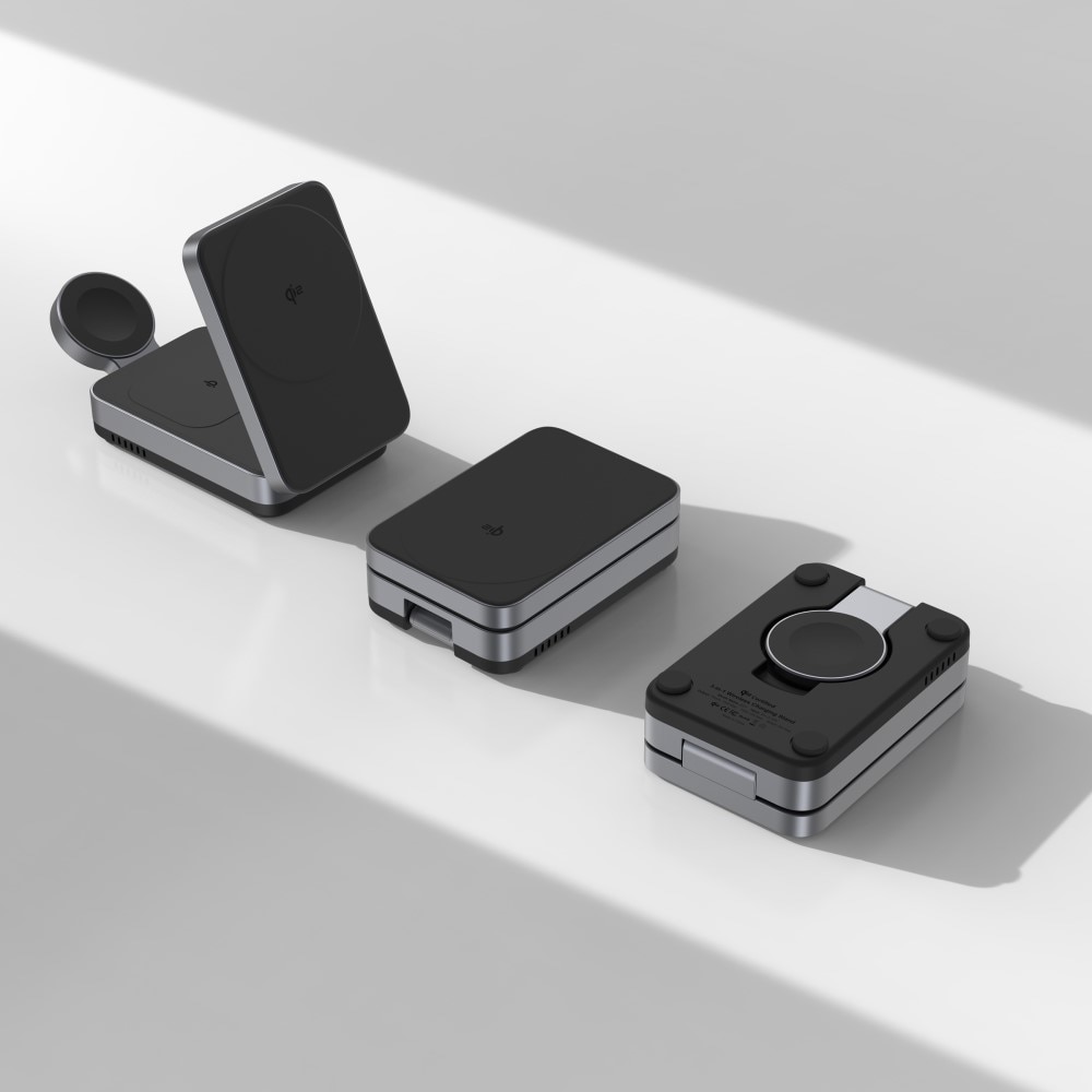 Compact  3-in-1 Qi2 Stazione di Ricarica Magnetica Wireless Pieghevole Nero