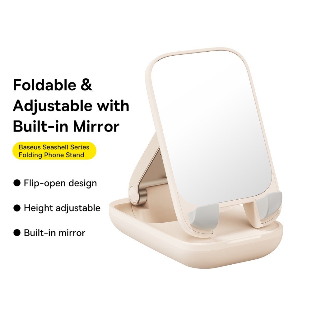 Supporto da tavolo pieghevole con specchio  per cellulare, beige