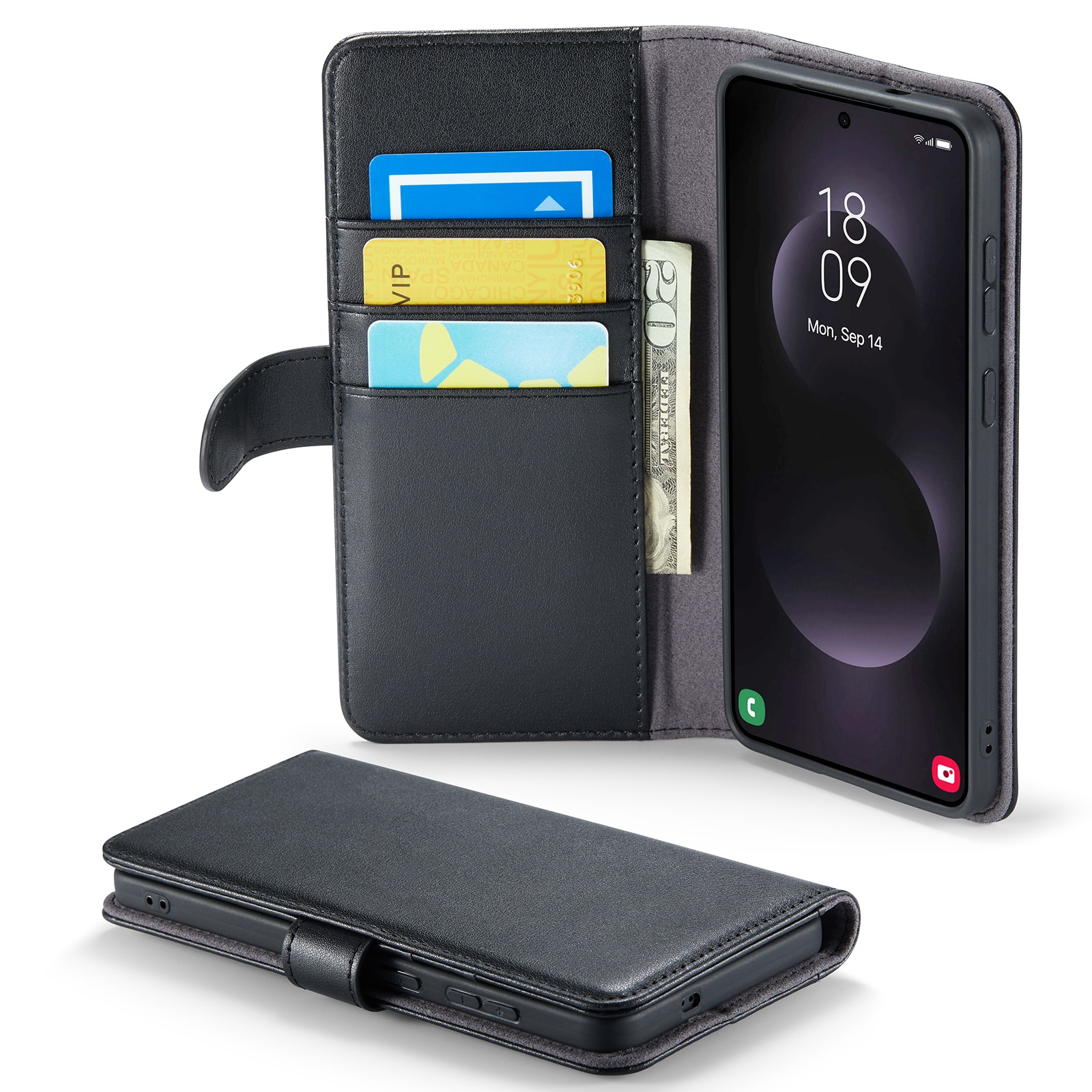 Custodia a portafoglio in vera pelle Samsung Galaxy S25 Edge, Nero