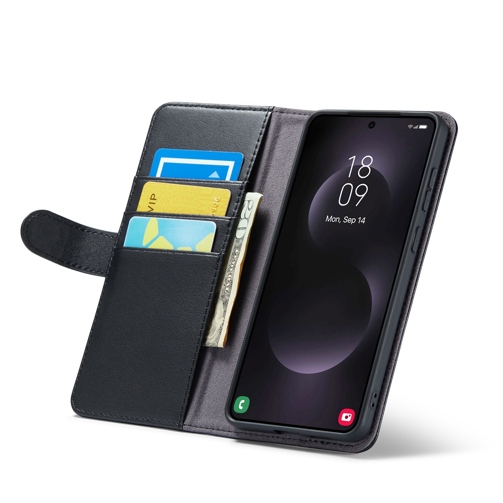 Custodia a portafoglio in vera pelle Samsung Galaxy S25 Edge, Nero