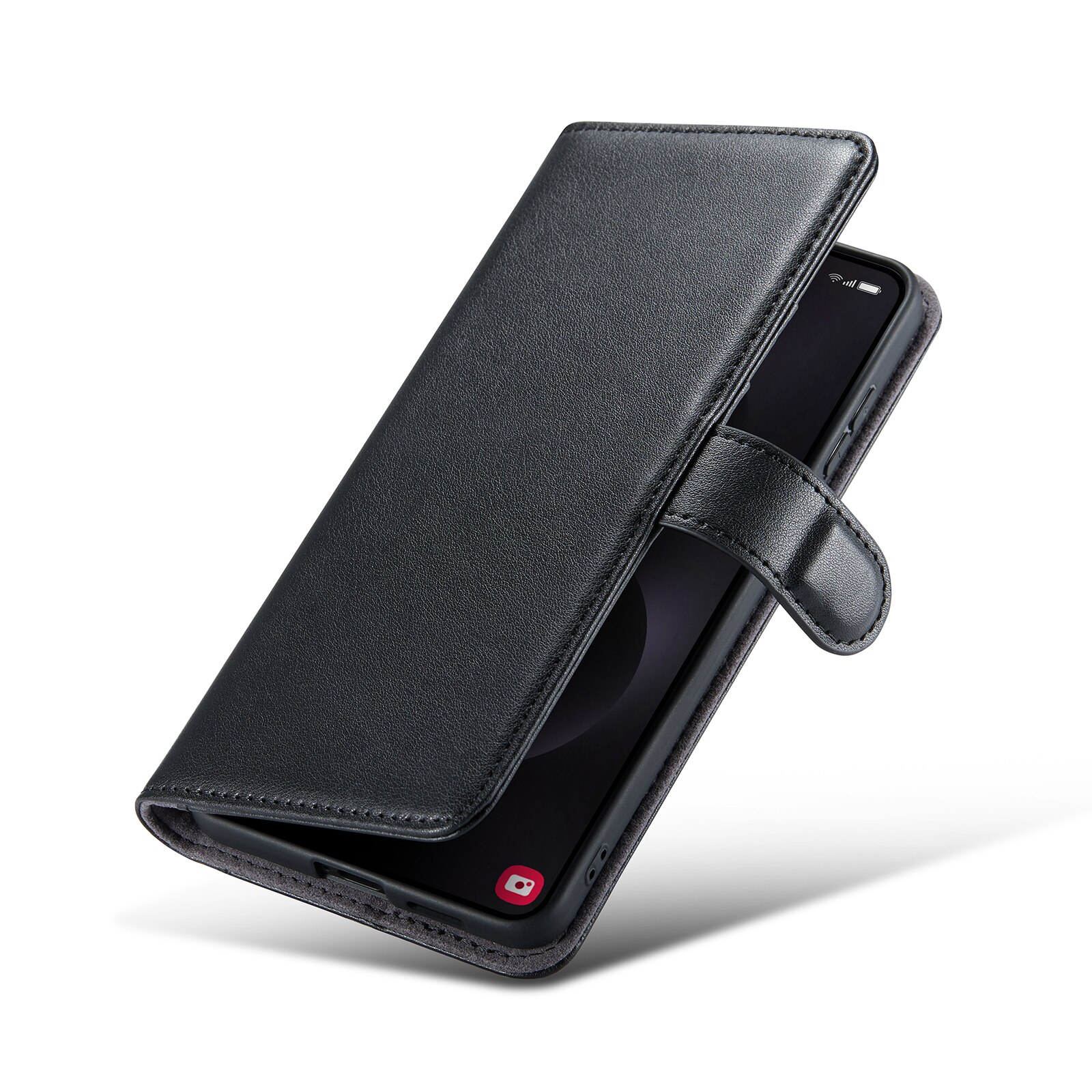 Custodia a portafoglio in vera pelle Samsung Galaxy S25 Edge, Nero