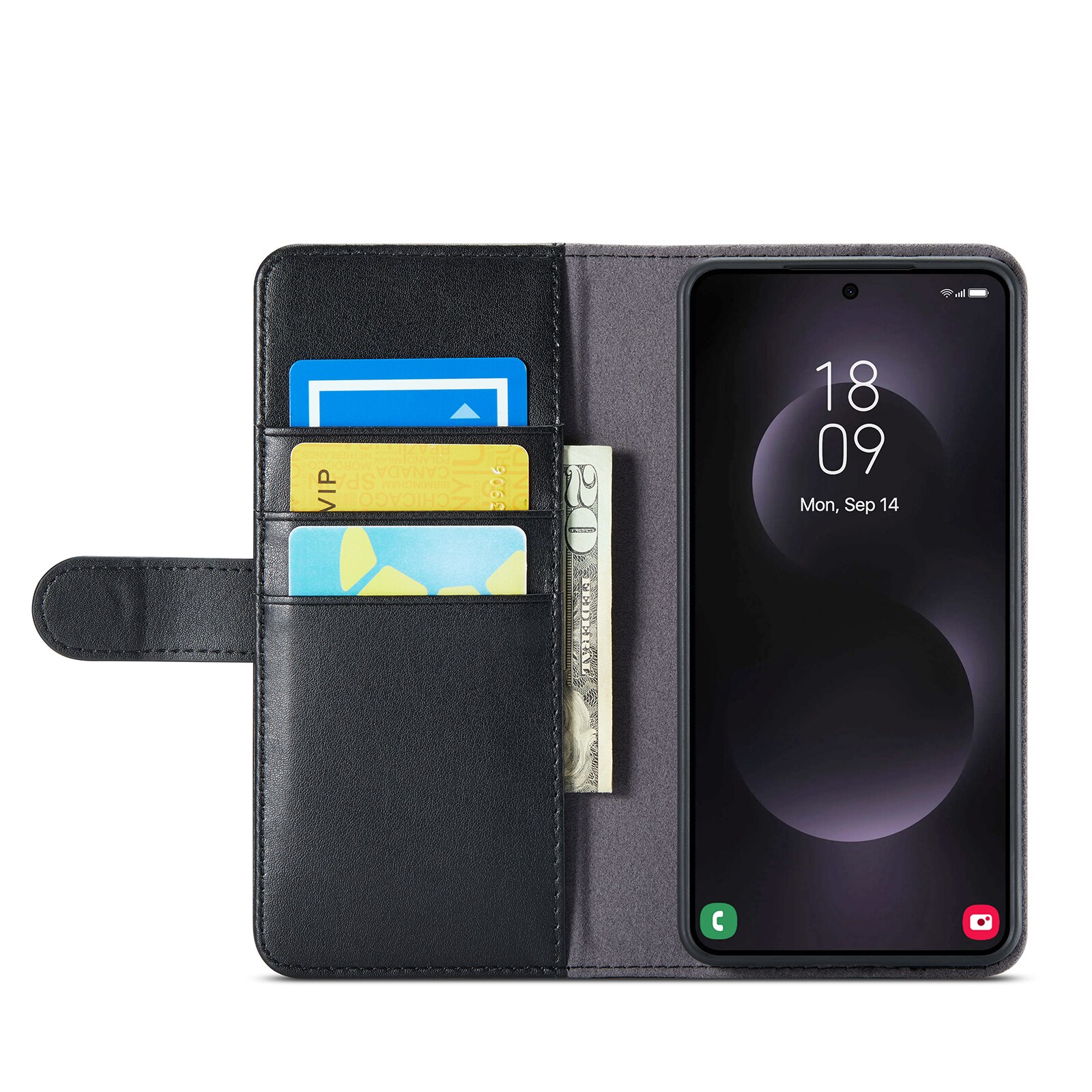 Custodia a portafoglio in vera pelle Samsung Galaxy S25 Edge, Nero