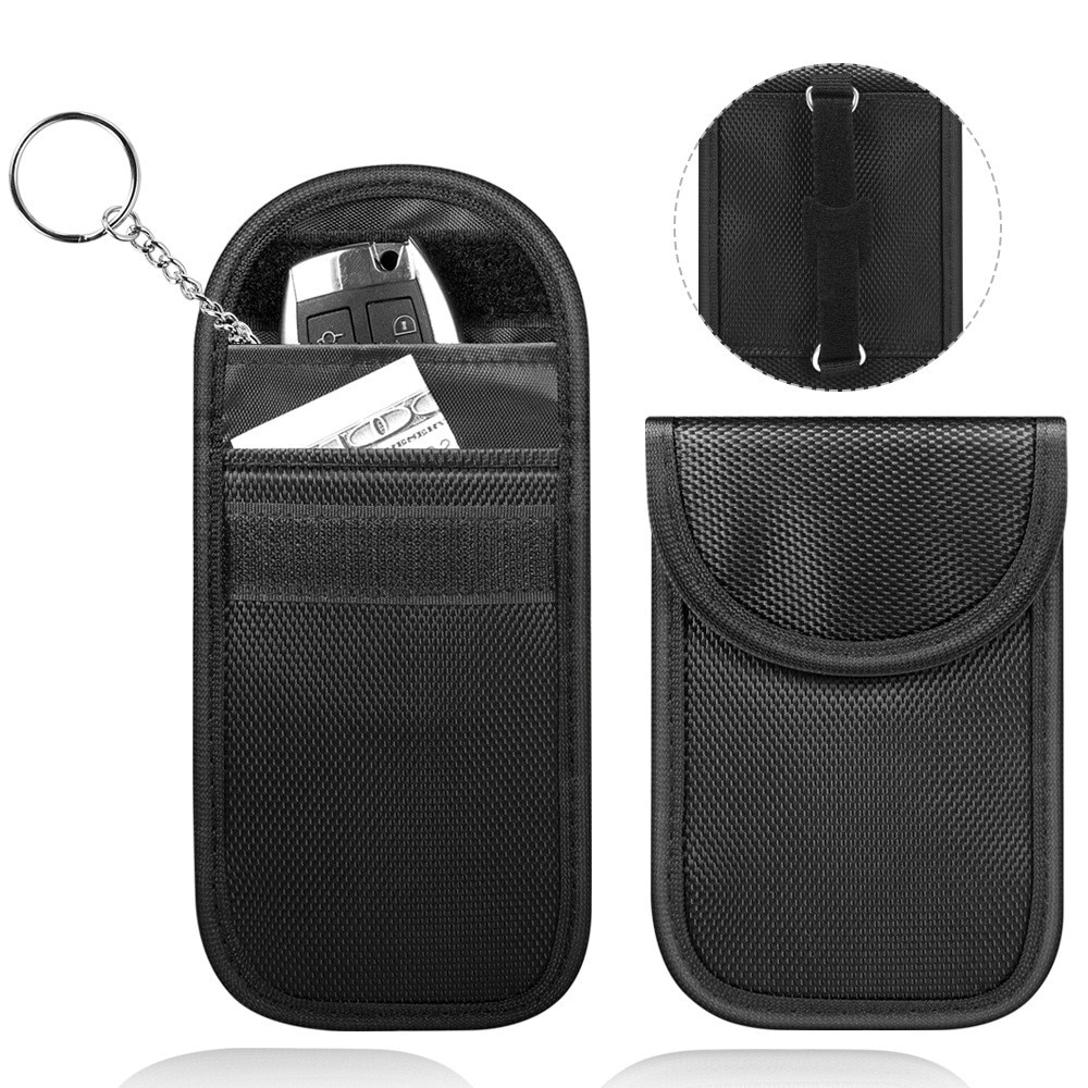 Custodia portachiavi auto con protezione RFID e porta-cintura, stile fibra di carbonio