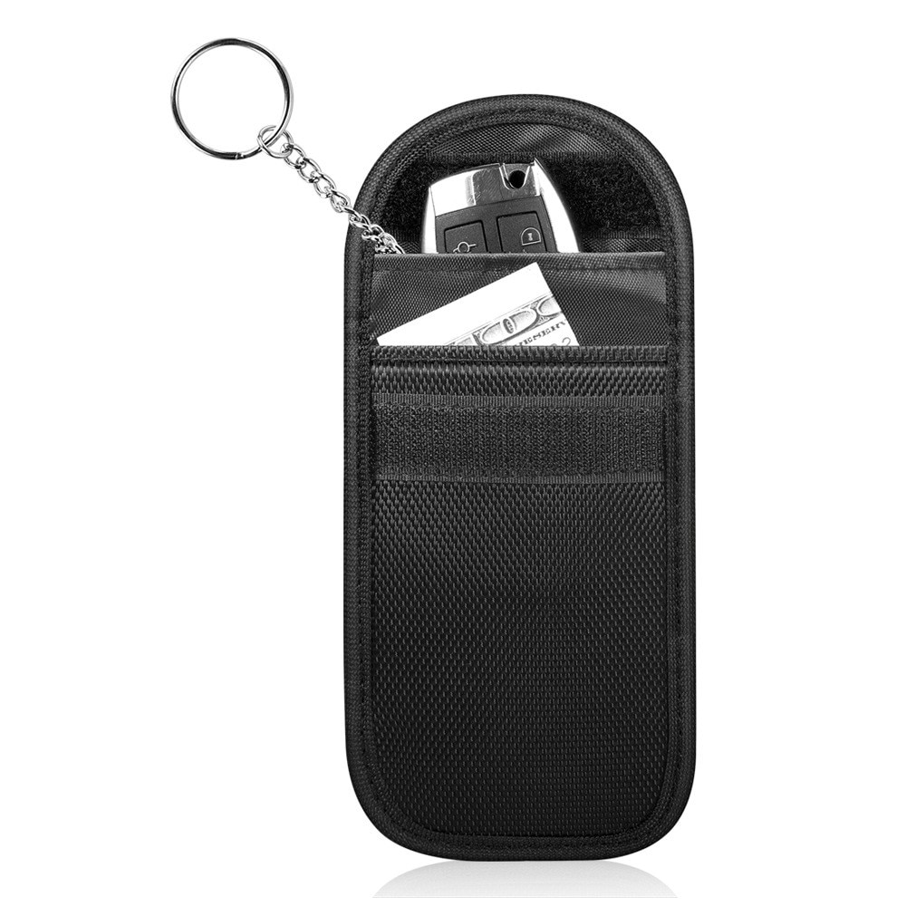 Custodia portachiavi auto con protezione RFID e porta-cintura, stile fibra di carbonio