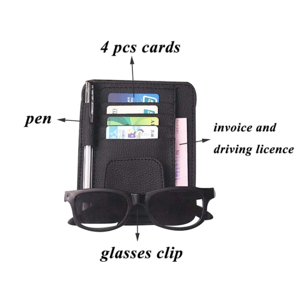 Portaocchiali e portatcarte per parasole dell'auto, nero