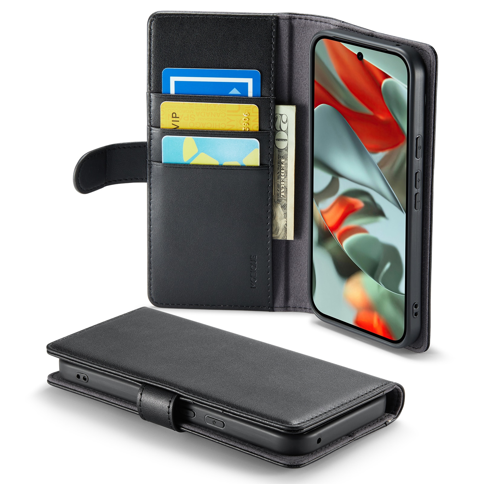 Custodia a portafoglio in vera pelle Google Pixel 10 Pro XL, Nero