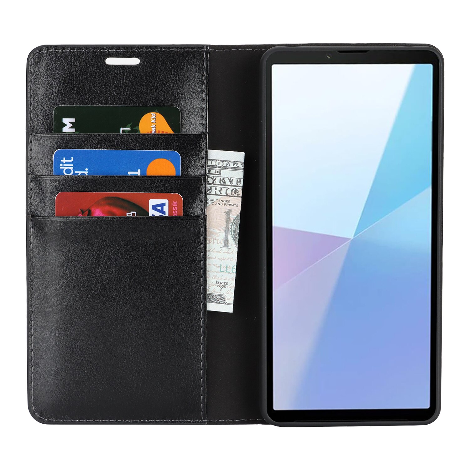Cover Portafoglio in vera pelle Sony Xperia 10 VII Nero