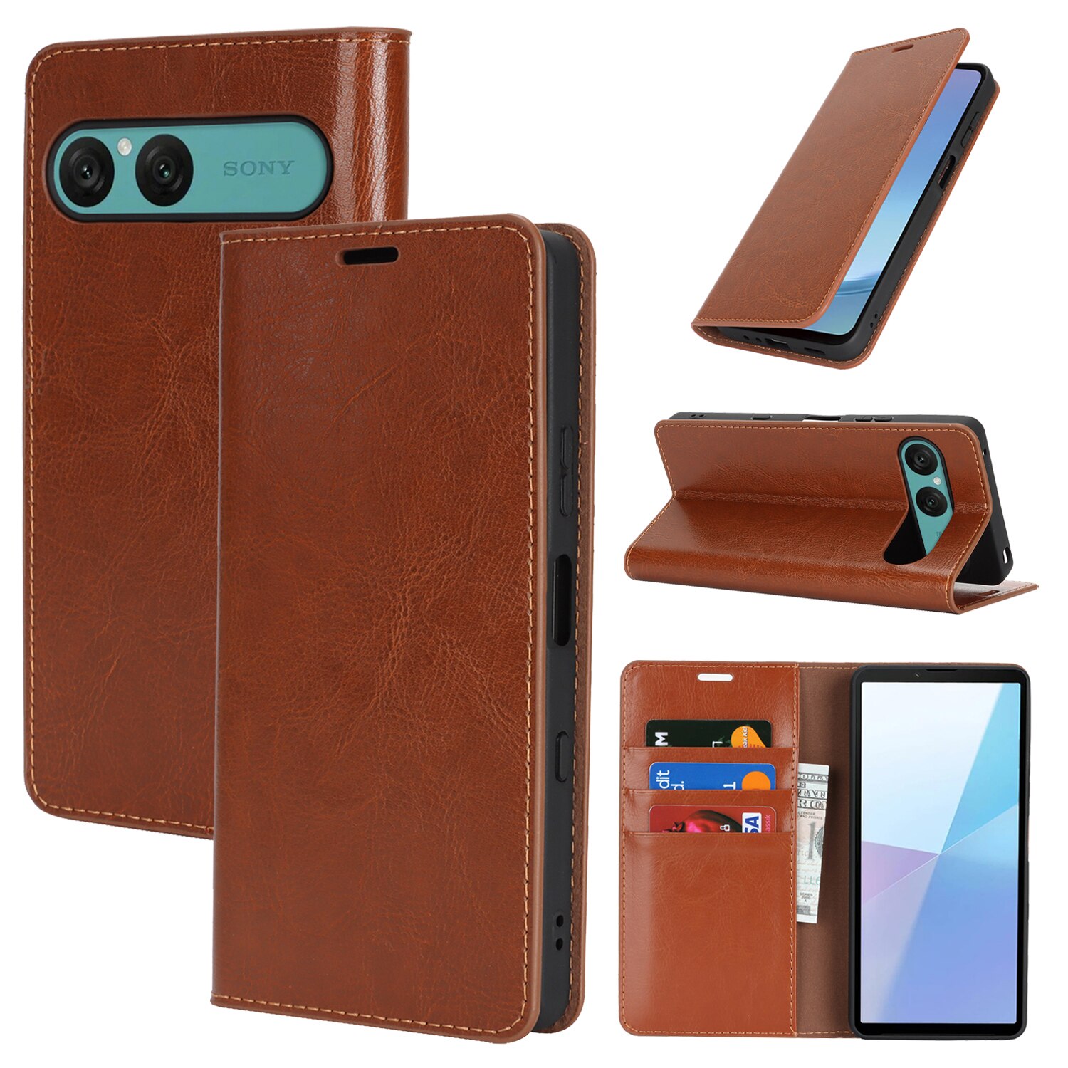 Cover Portafoglio in vera pelle Sony Xperia 10 VII Marrone