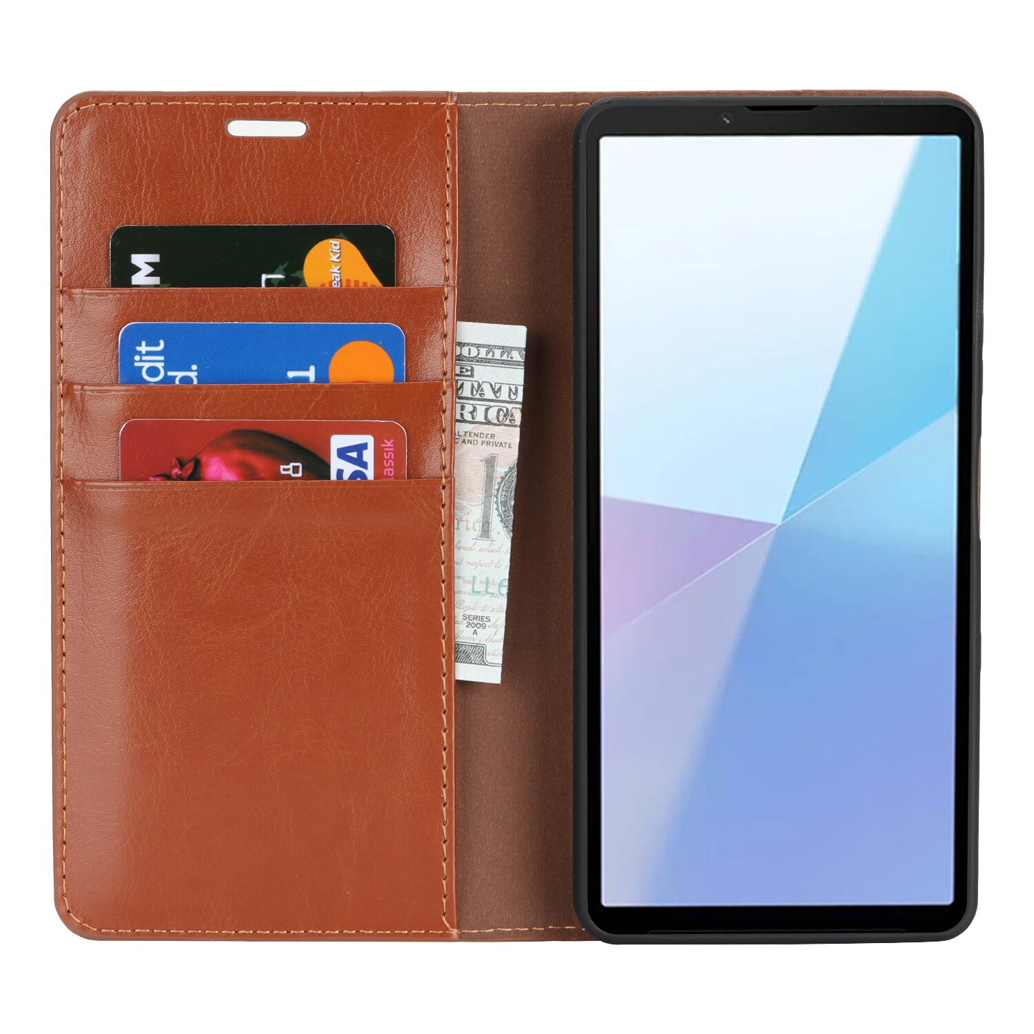 Cover Portafoglio in vera pelle Sony Xperia 10 VII Marrone
