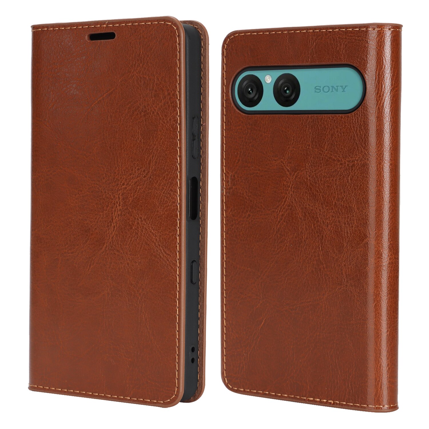Cover Portafoglio in vera pelle Sony Xperia 10 VII Marrone